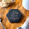 Hexagon Slate Our New Home House Doodle The Family Gift Personalised Coaster