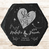 Hexagon Slate She Said Yes Engagement Date Doodles Gift Personalised Coaster