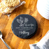 Round Slate Dove Roses Floral Valentine's Love Letter Gift Personalised Coaster