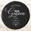 Round Slate Groom To Be Bowtie Engagement Date Gift Personalised Coaster