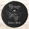 Round Slate Holding Hands Happy Valentine's Day Gift Personalised Coaster