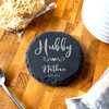 Round Slate Hubby Swirls Husband Newlyweds Wedding Day Gift Personalised Coaster