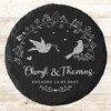 Round Slate Love Birds Floral Arc Engagement Date Gift Personalised Coaster
