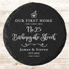 Round Slate Our First New Home House Heart Address Gift Personalised Coaster