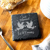 Square Slate Doves Just Married Newlyweds Wedding Day Gift Personalised Coaster