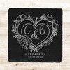 Square Slate Heart Wreath Engagement Date Initials Gift Personalised Coaster