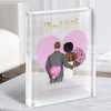Pink Heart Gold Gift For Him or Her Personalised Couple Clear Acrylic Block