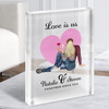 Love Is Us Pink Heart Gift For Him Her Personalised Couple Clear Acrylic Block