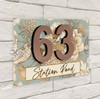 Teal Gold Floral Butterfly 3D Acrylic House Address Sign Door Number Plaque