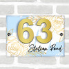 Baby Blue Gold Rose 3D Acrylic House Address Sign Door Number Plaque