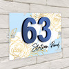 Baby Blue Gold Rose 3D Acrylic House Address Sign Door Number Plaque