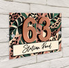 Abstract Leaves And Animal Print Acrylic House Address Sign Door Number Plaque
