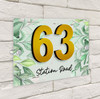 Wash Green Watercolour Leaves 3D Acrylic House Address Sign Door Number Plaque