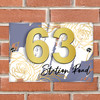 Denim Blue Gold Rose 3D Acrylic House Address Sign Door Number Plaque