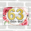 Pink Red Roses Geo 3D Acrylic House Address Sign Door Number Plaque