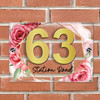 Pink Red Roses Geo 3D Acrylic House Address Sign Door Number Plaque