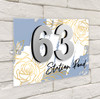 Dusky Blue Gold Rose 3D Acrylic House Address Sign Door Number Plaque