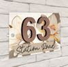 Taupe Brown Gold Floral 3D Acrylic House Address Sign Door Number Plaque