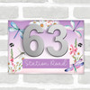Purple Dragonfly Flowers Floral 3D Acrylic House Address Sign Door Number Plaque