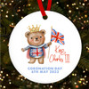 Teddy Bear UK Flag King Charles III Coronation Souvenir Round Hanging Ornament