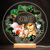 Safari Animals Leaves Jungle Colourful Round Personalised Gift Lamp Night Light