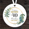 40th Birthday Pretty Leaves Wreath Gold Round Personalised Gift Hanging Ornament