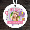 Girl Purple Pink Happy Birthday Stars Photo Personalised Gift Hanging Ornament