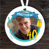 40th Birthday Photo Blue Round Personalised Gift Keepsake Hanging Ornament