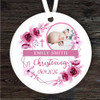Christening Day Pink Girl Photo Round Personalised Gift Hanging Ornament