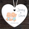 New Baby Cute Boy Twins Heart Personalised Gift Keepsake Hanging Ornament Plaque