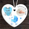 New Baby Boy Blue Photo Birth Details Heart Personalised Gift Hanging Ornament