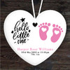Hello New Baby Girl Pink Footprints Heart Personalised Gift Hanging Ornament