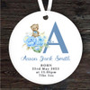 New Baby Boy Teddy Bear Letter A Personalised Gift Keepsake Hanging Ornament
