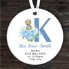 New Baby Boy Teddy Bear Letter K Personalised Gift Keepsake Hanging Ornament