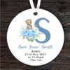 New Baby Boy Teddy Bear Letter S Personalised Gift Keepsake Hanging Ornament