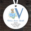 New Baby Boy Teddy Bear Letter V Personalised Gift Keepsake Hanging Ornament