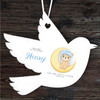 New Baby Boy Blue Bear Moon Bird Personalised Gift Keepsake Hanging Ornament