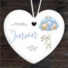 New Baby Boy Bunny Blue Balloon Heart Personalised Gift Hanging Ornament