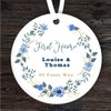 First Home Couple Blue Wreath Round Personalised Gift Keepsake Hanging Ornament