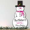Pink Scarf Personalised Snowman Decoration Family Christmas Indoor Outdoor Sign