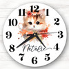 Cute Watercolour Floral Kitten Cat Girls Room Custom Gift Personalised Clock