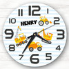 Construction Diggers Boys Room Custom Gift Personalised Clock