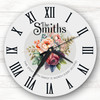 Grey Background Floral Family Name Personalised Gift Personalised Clock