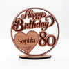 Engraved Wood 80th Happy Birthday Milestone Age Heart Keepsake Personalised Gift