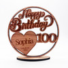 Wood 100th Happy Birthday Milestone Age Heart Keepsake Personalised Gift