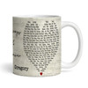 Any Song Lyrics & Names Script Heart Gift Tea Coffee Personalised Mug