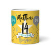 14 Years Photo Blue 14th Birthday Gift For Teenage Boy Yellow Personalised Mug