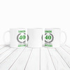 40th Birthday Gift For Man Green Male Mens 40 Birthday Present Personalised Mug
