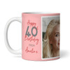 40 & Fabulous 40th Birthday Gift For Her Coral Pink Photo Personalised Mug