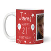 21st Birthday Gift For Teenager Red Photo Mins Seconds Personalised Mug